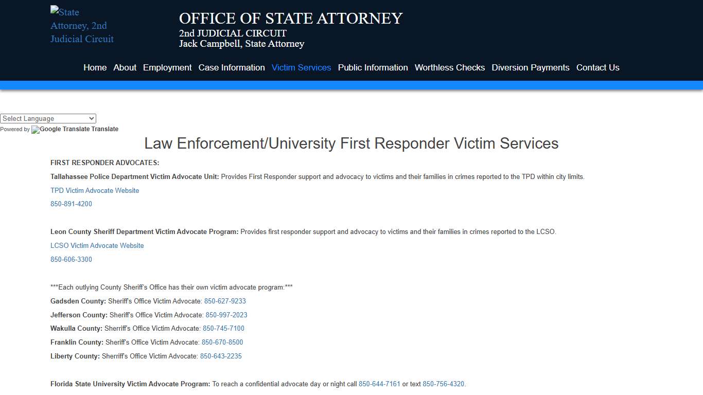 State Attorney, 2nd Judicial Circuit > Victim Services > Services > Law Enforcement/University First Responder Victim Services